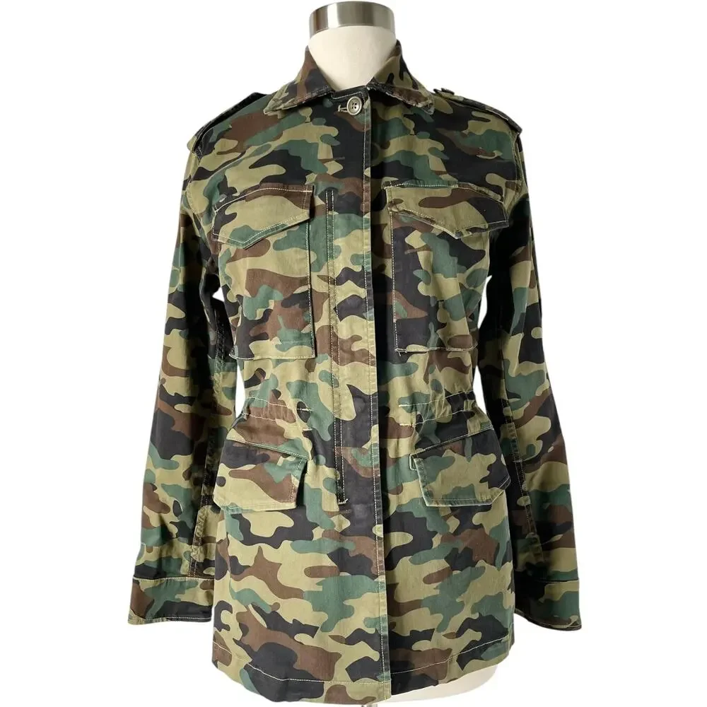 Nili Lotan Wren Jacket XS Green Camo Military Utility Cargo Cotton - Picture 9 of 9